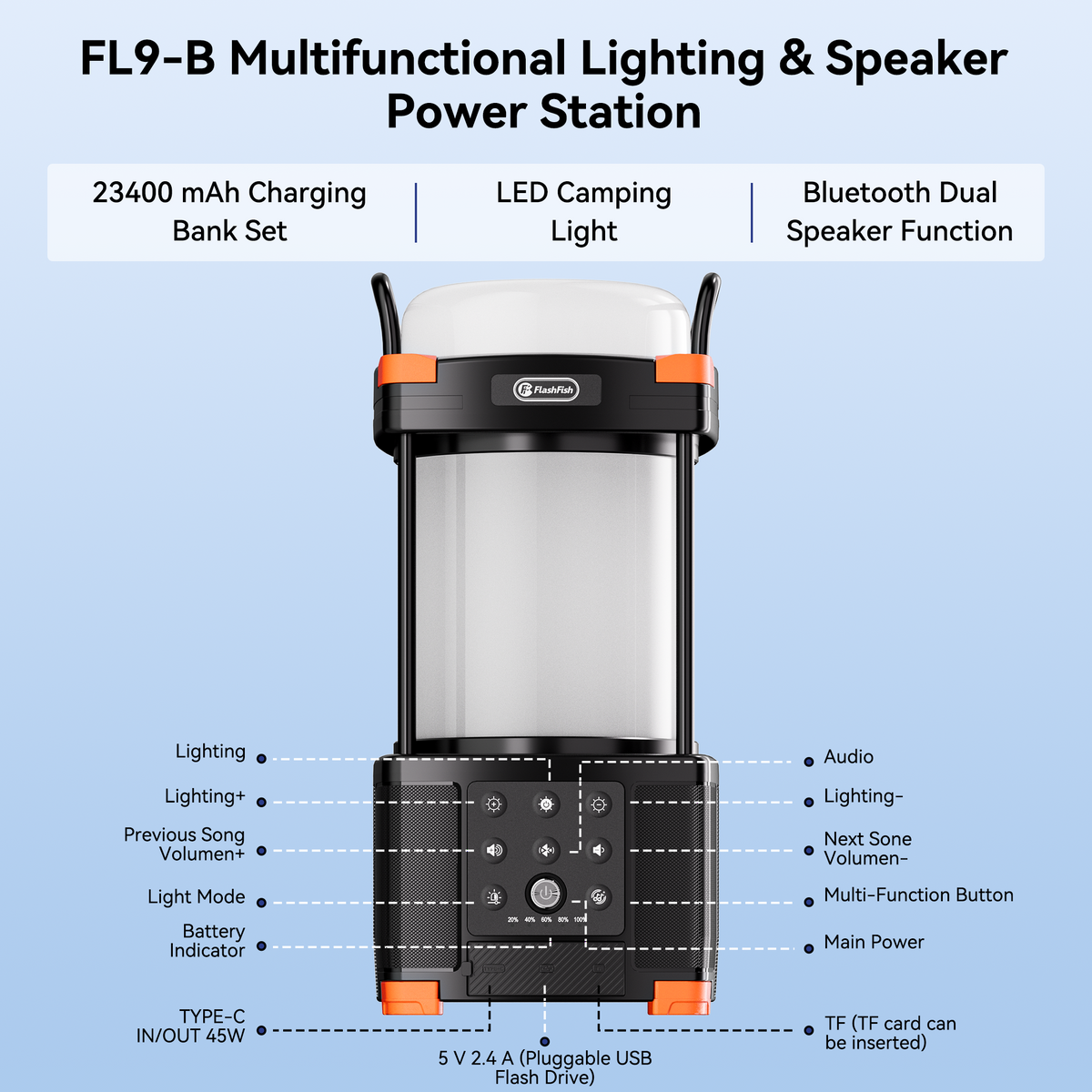 FlashFish FL9-B 23400 mAh Camping Lighting & Speaker power station