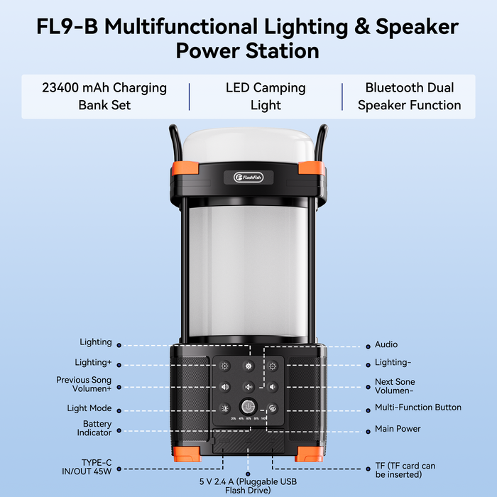 FlashFish FL9-B 23400 mAh Camping Lighting & Speaker power station
