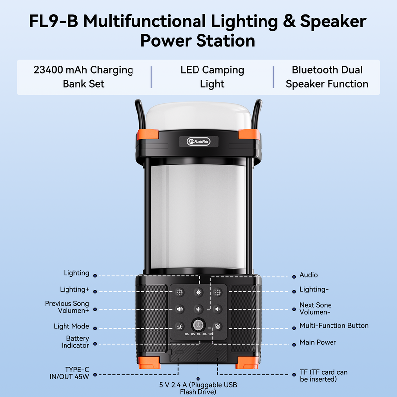 FlashFish FL9-B 23400 mAh Camping Lighting & Speaker power station