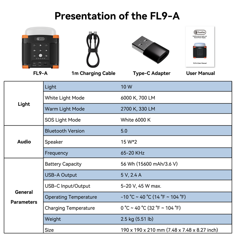 FlashFish FL9-A 20000 mAh Camping Lighting & Speaker power station